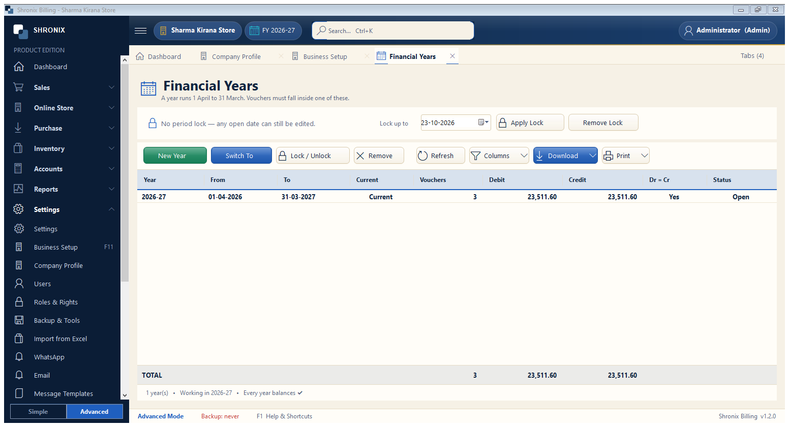 Financial year and period lock