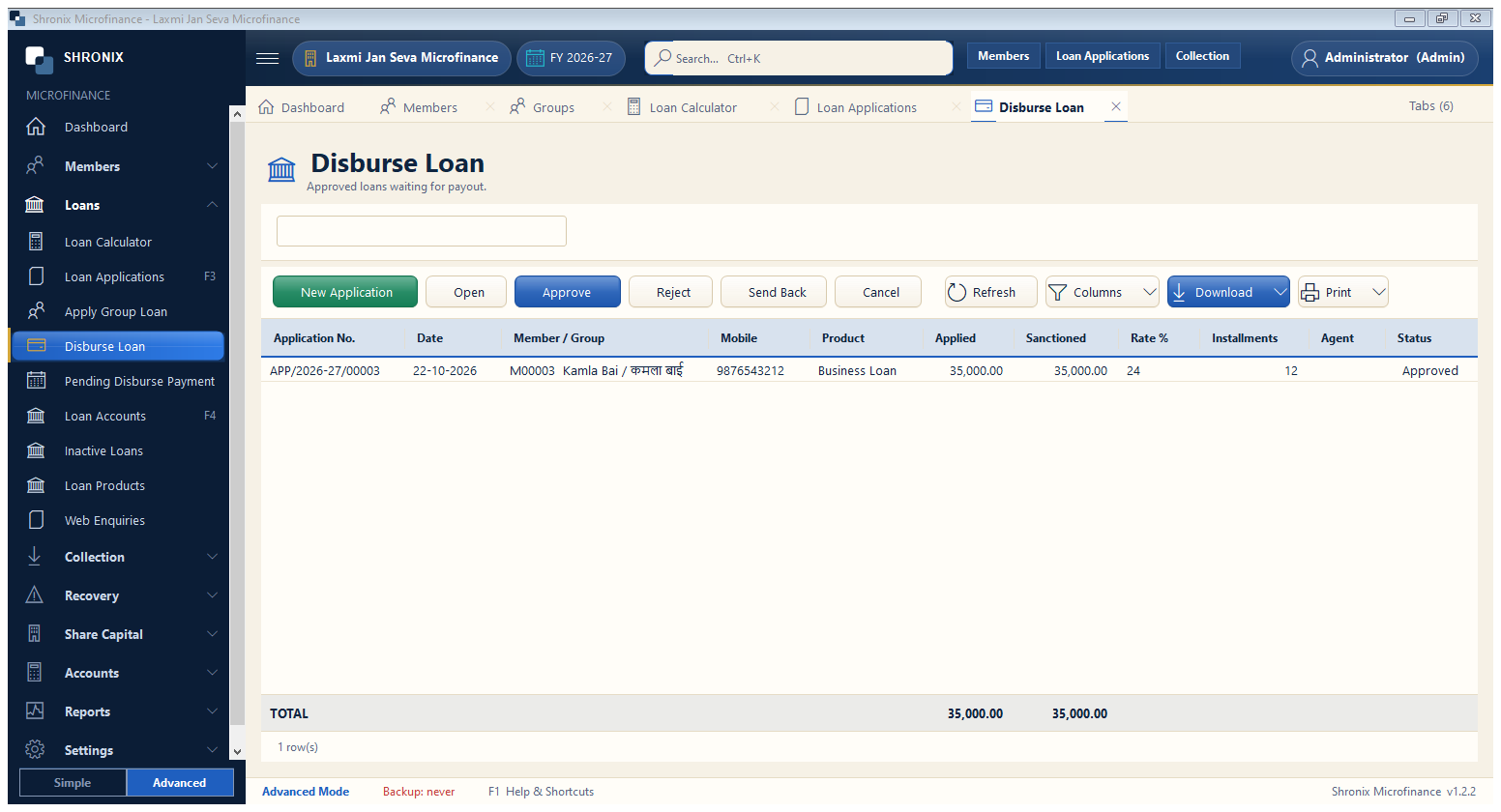 Disburse (pay out) the loan