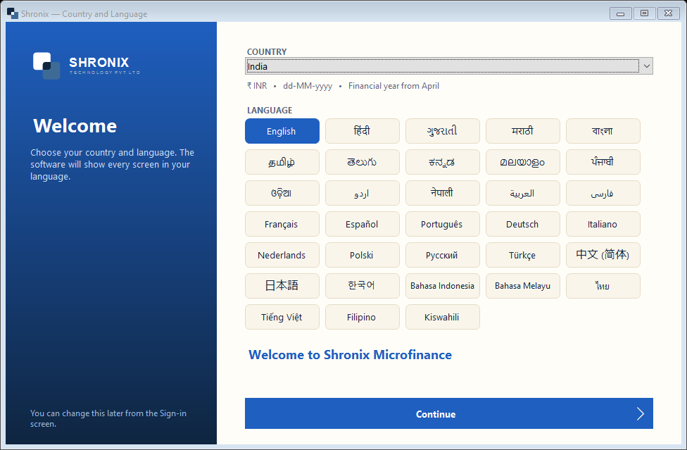 Choose country and language