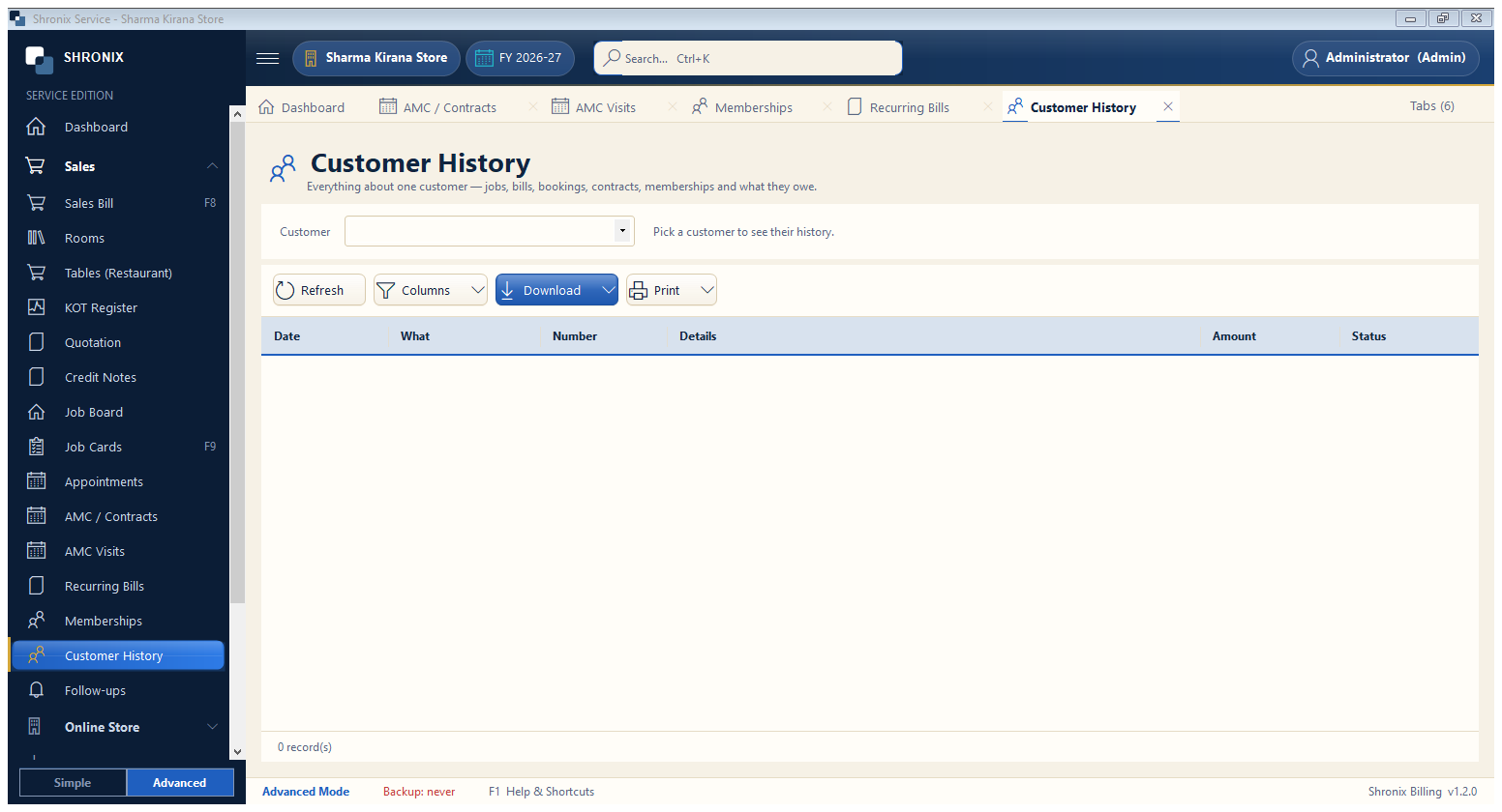 Customer history