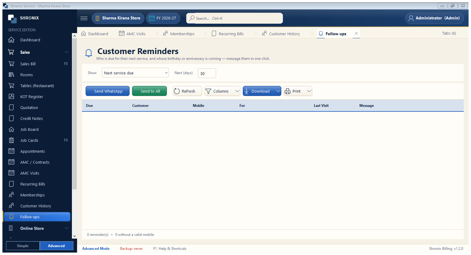 Customer reminders