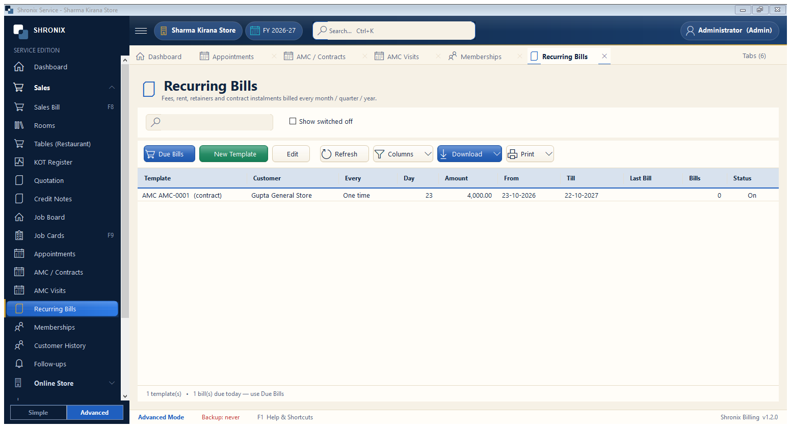 Recurring bills